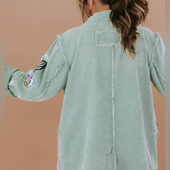 Kennedy Distressed Long Sleeve Military Jacket in Matcha - Picture 3 of 16